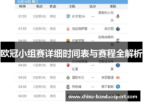 欧冠小组赛详细时间表与赛程全解析